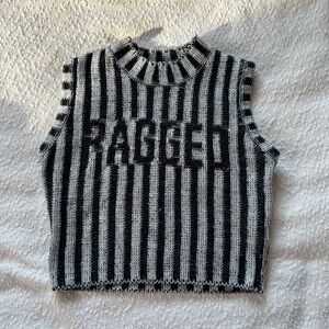The Ragged Priest Black & White Striped Knit Sleeveless Sweater Vest